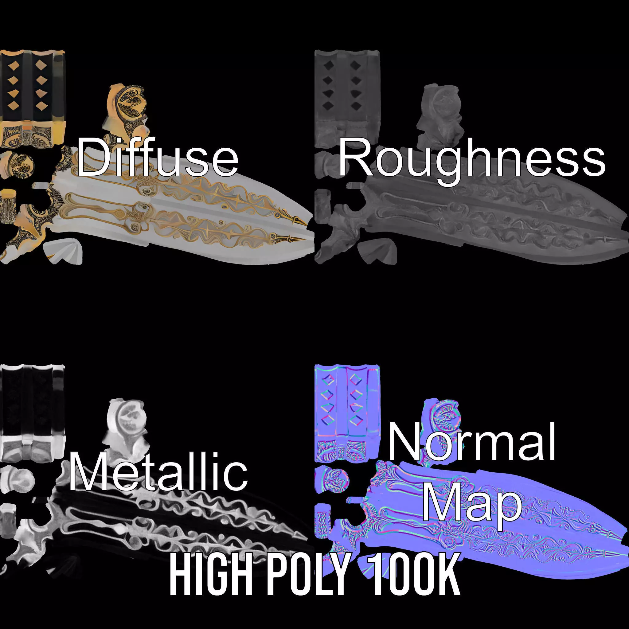 Enchanted Gold Dagger model pack Low-poly 3D model_3