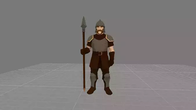 Medieval Spearman Guard Low Poly Game Ready 3D Character
