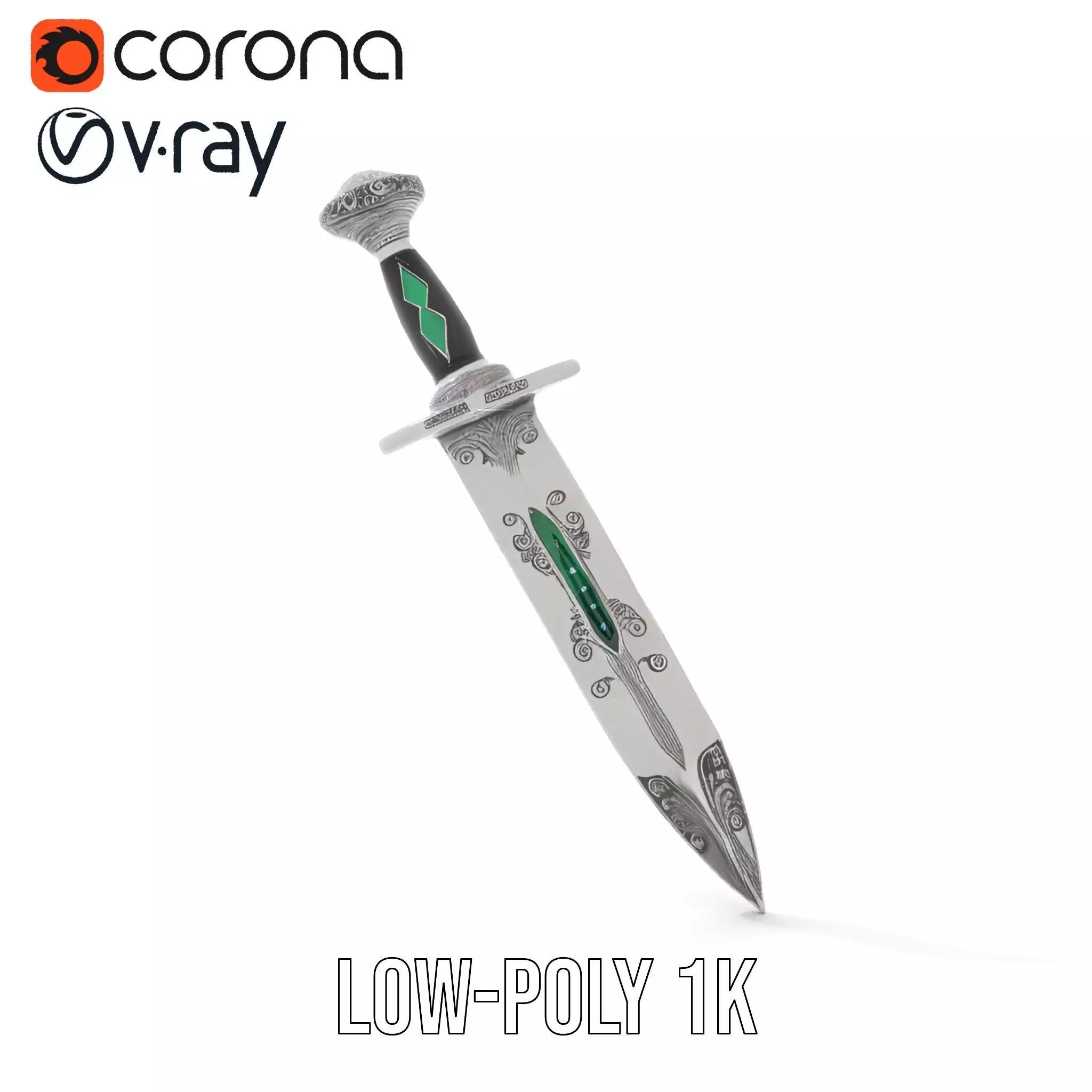 Emerald Enchanted Dagger model pack Low-poly 3D model_19