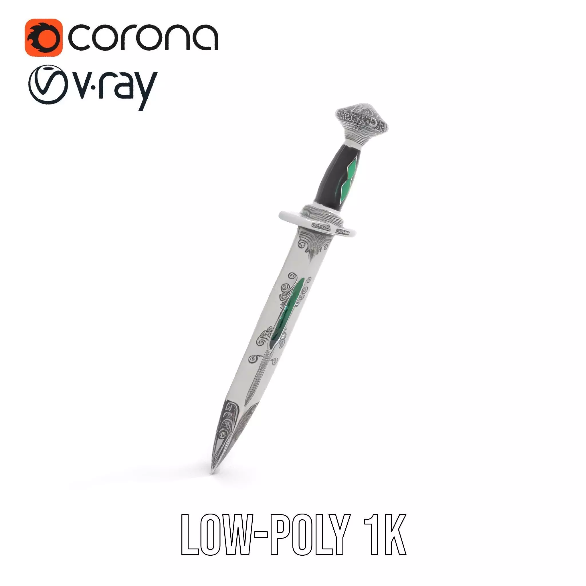 Emerald Enchanted Dagger model pack Low-poly 3D model_8