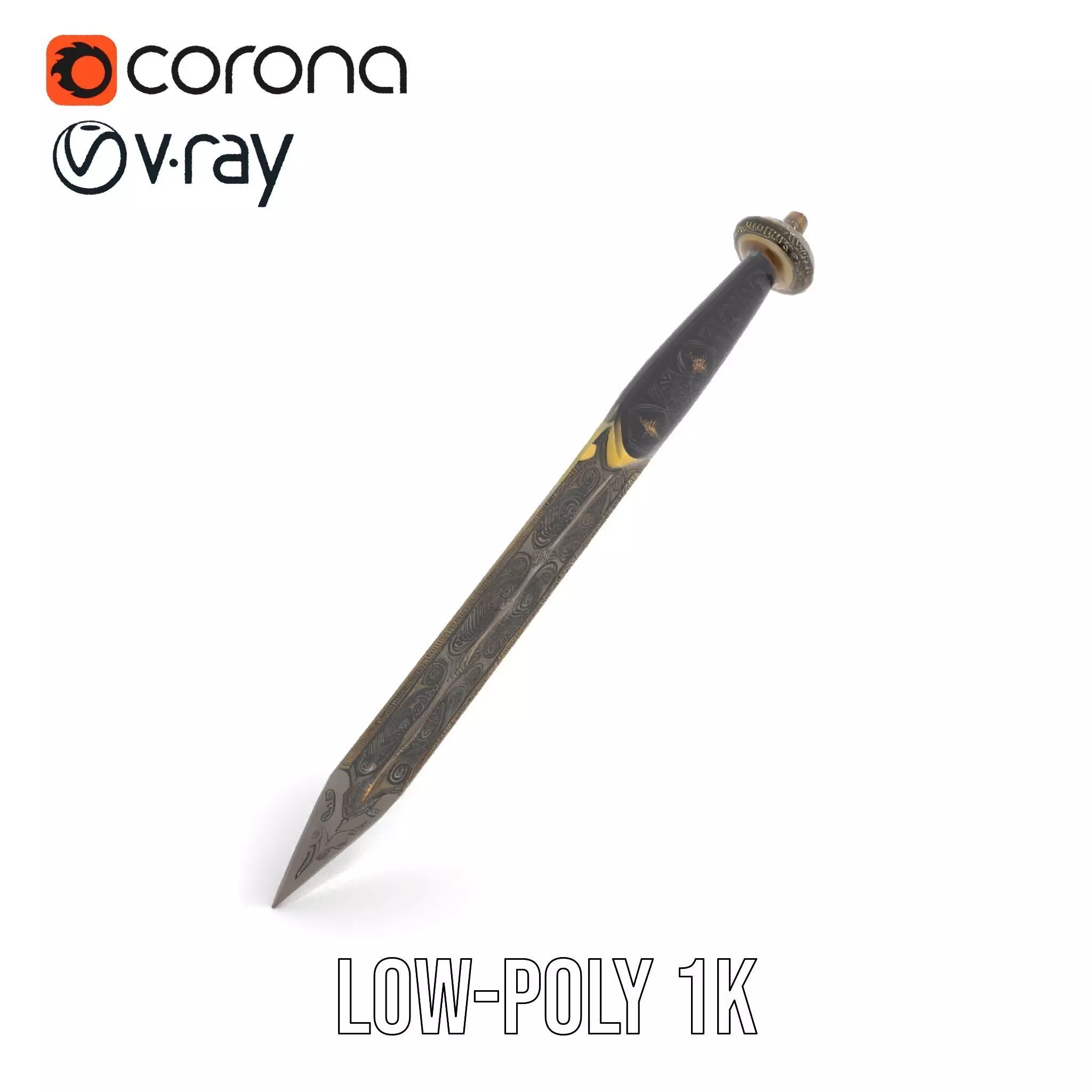 Ornate Viking Sword model pack Low-poly 3D model_12