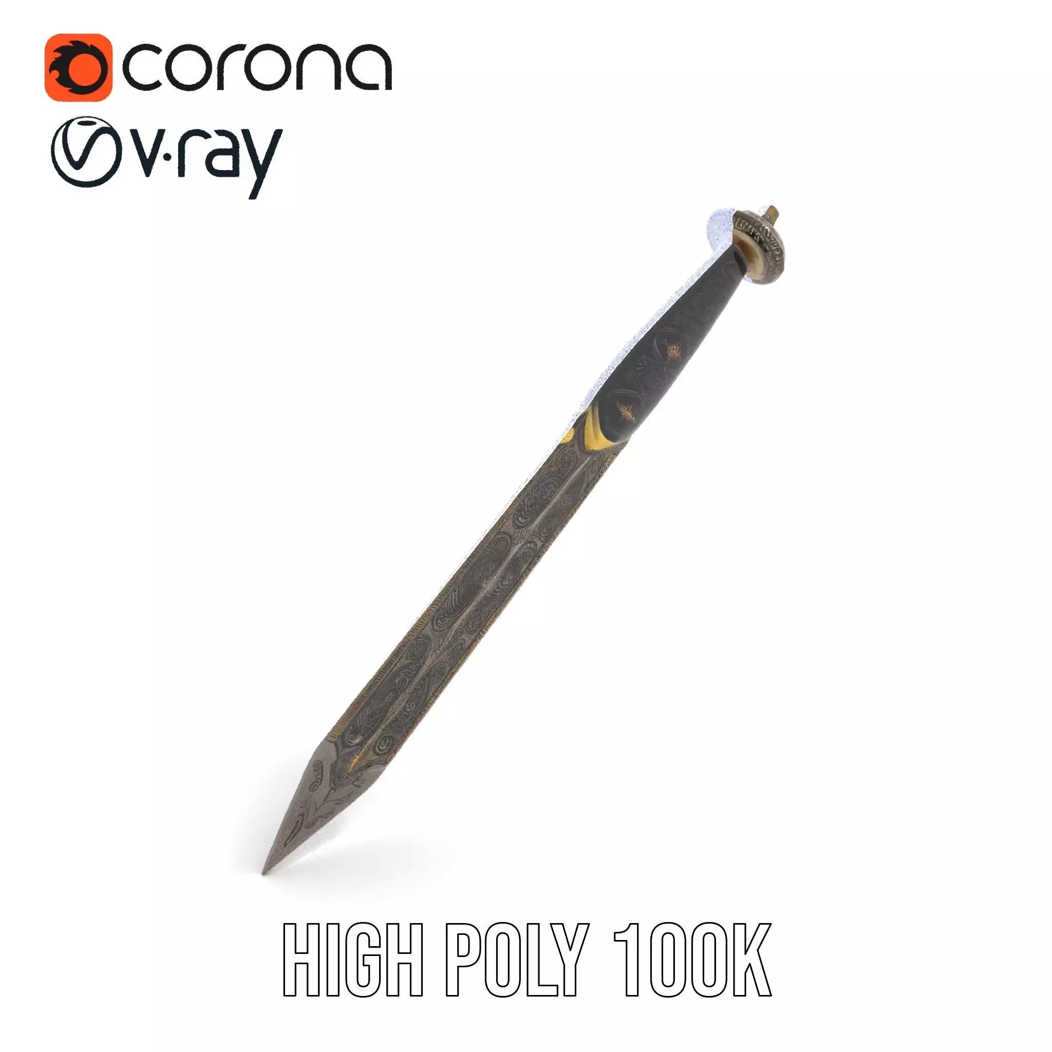 Ornate Viking Sword model pack Low-poly 3D model_28