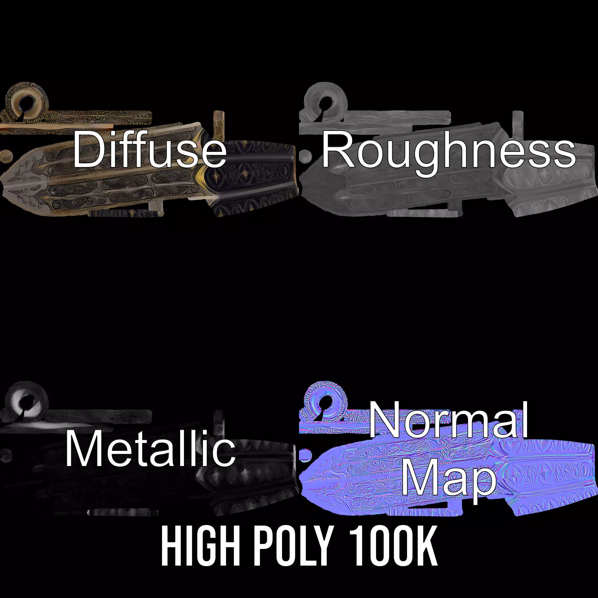 Ornate Viking Sword model pack Low-poly 3D model_3