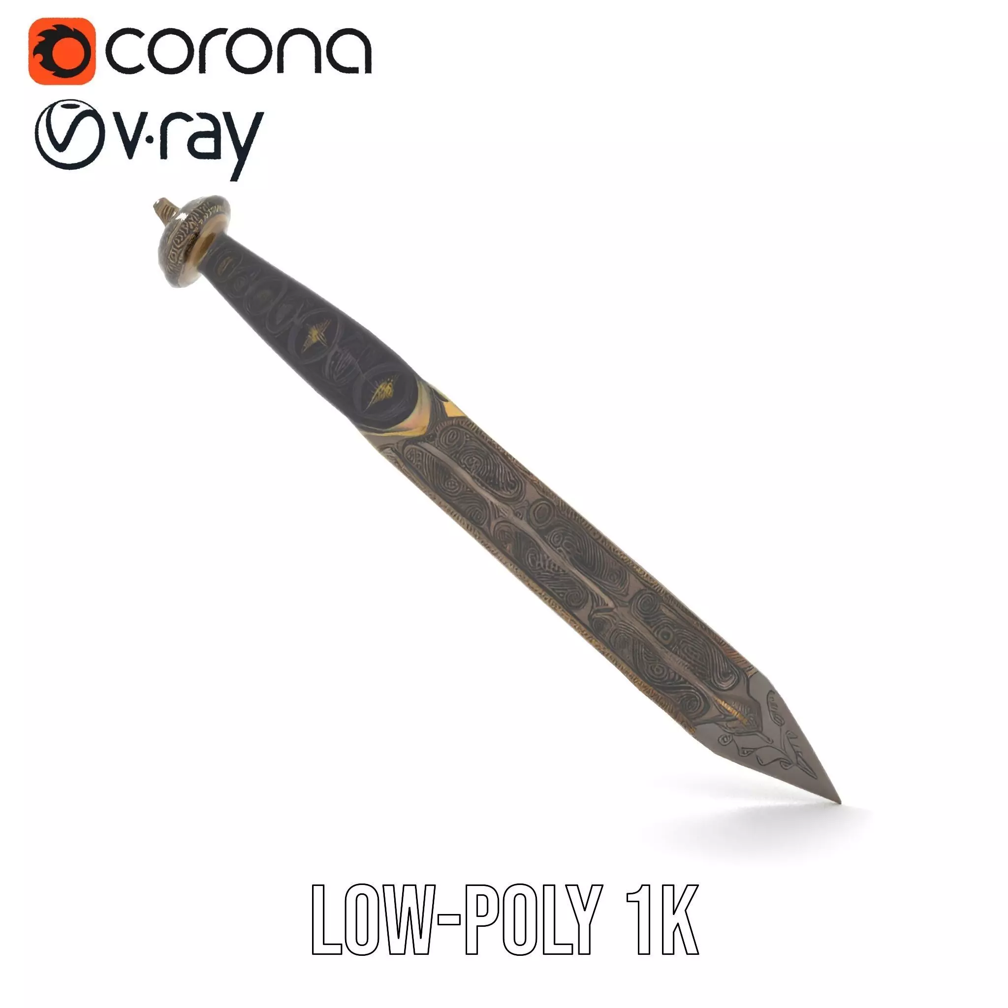 Ornate Viking Sword model pack Low-poly 3D model_25