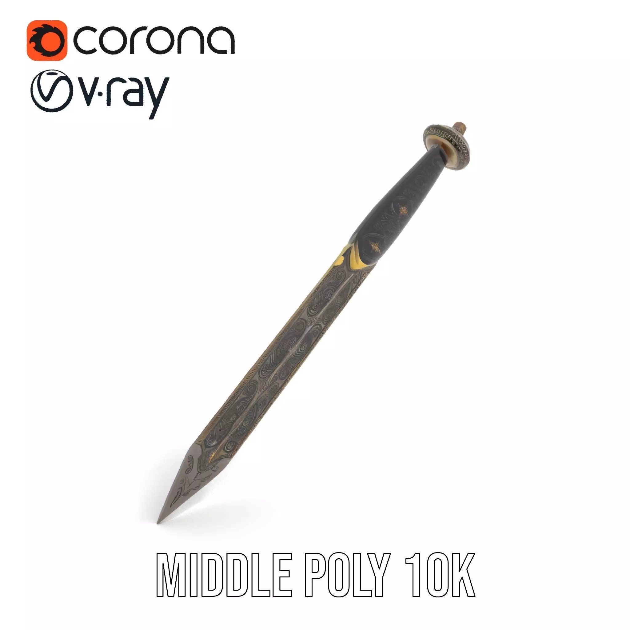 Ornate Viking Sword model pack Low-poly 3D model_5