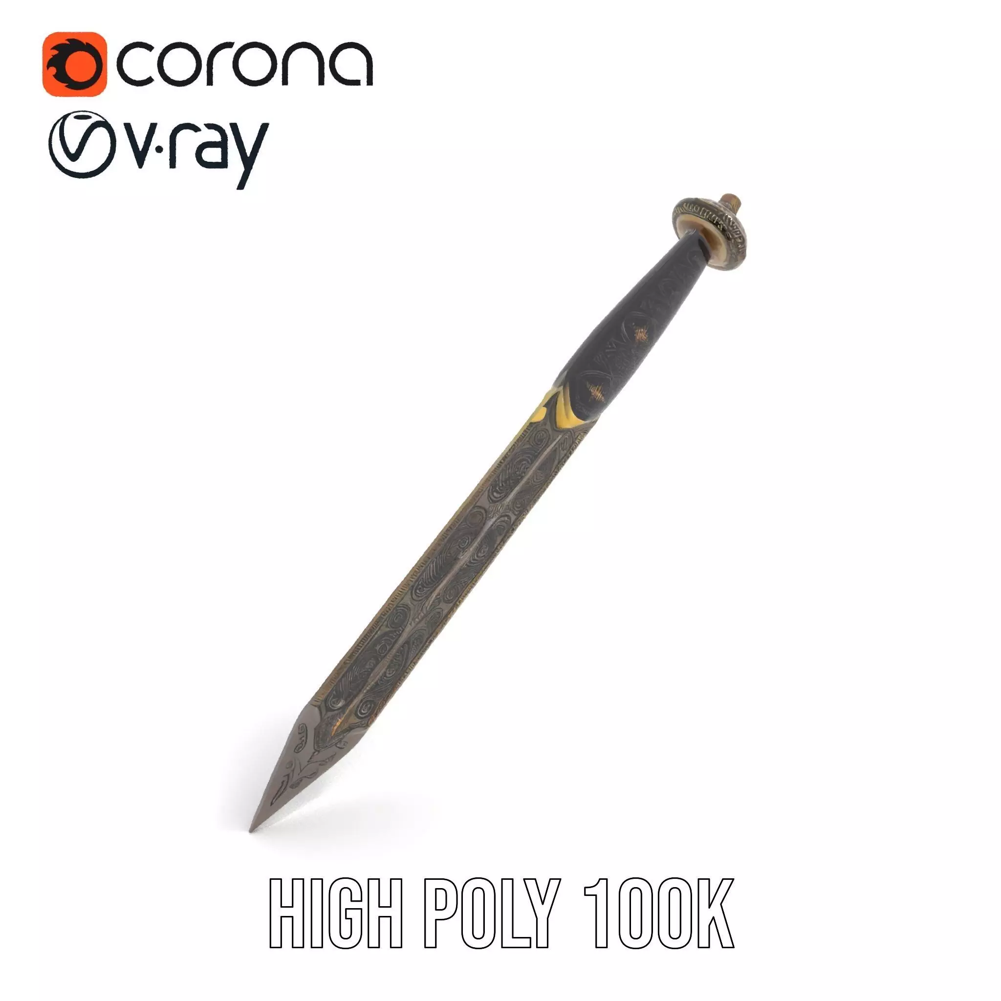 Ornate Viking Sword model pack Low-poly 3D model_17