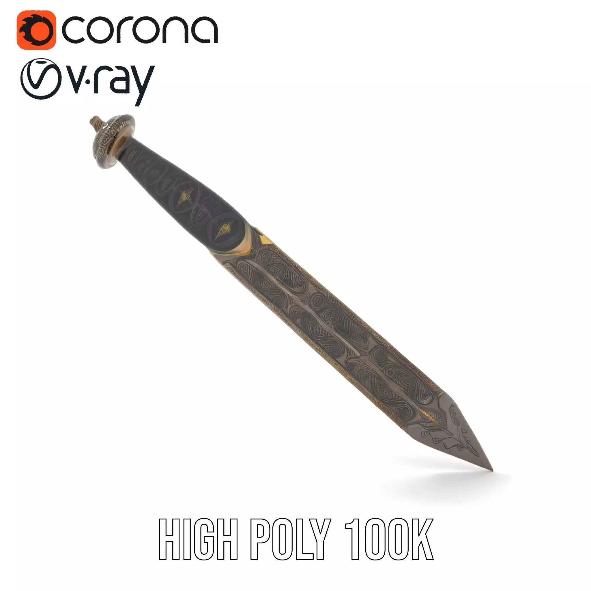 Ornate Viking Sword model pack Low-poly 3D model_23