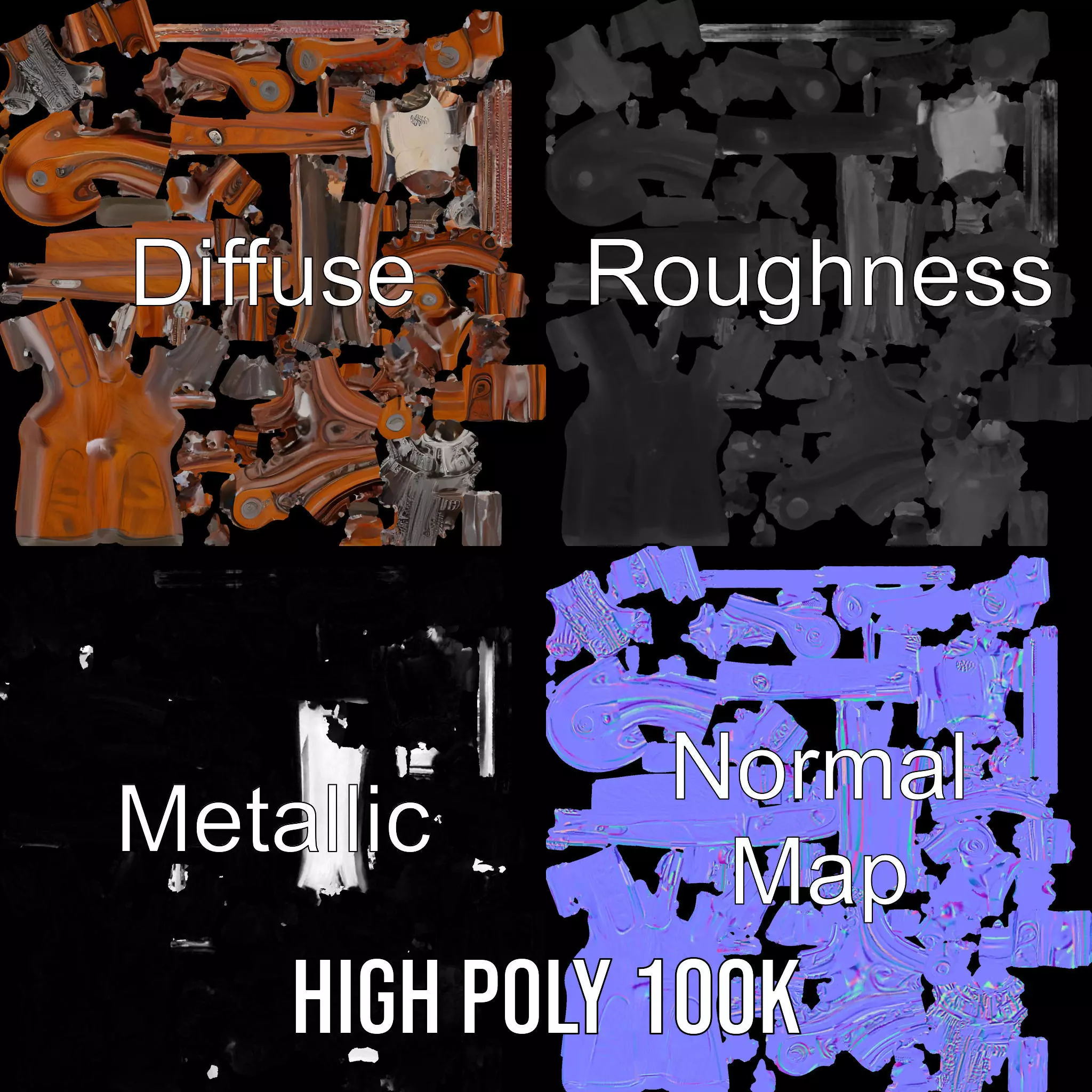 Ornate Wooden Crossbow model pack Low-poly 3D model_3