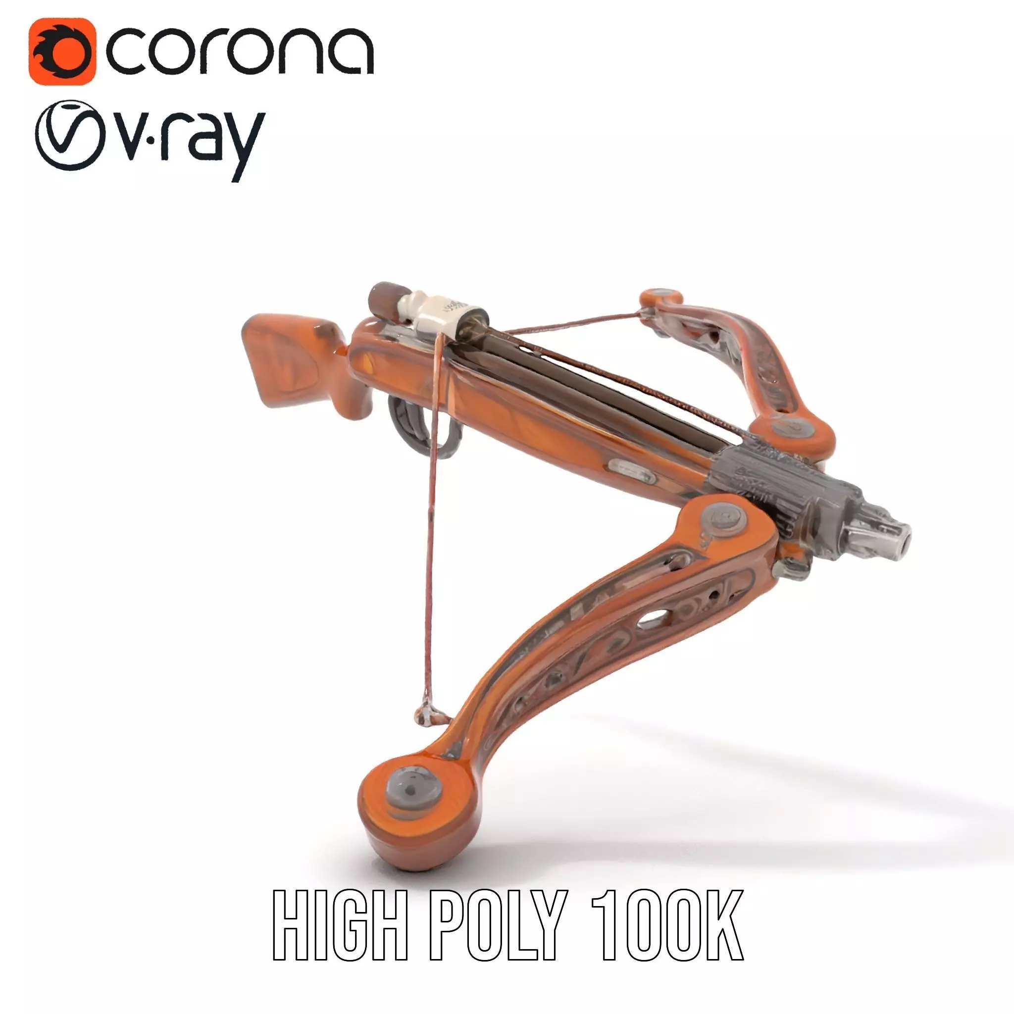 Ornate Wooden Crossbow model pack Low-poly 3D model_15