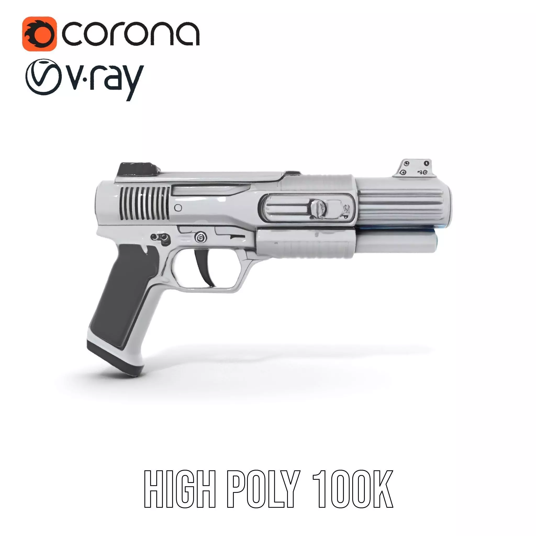 Futuristic Silver Blaster model pack Low-poly 3D model_15