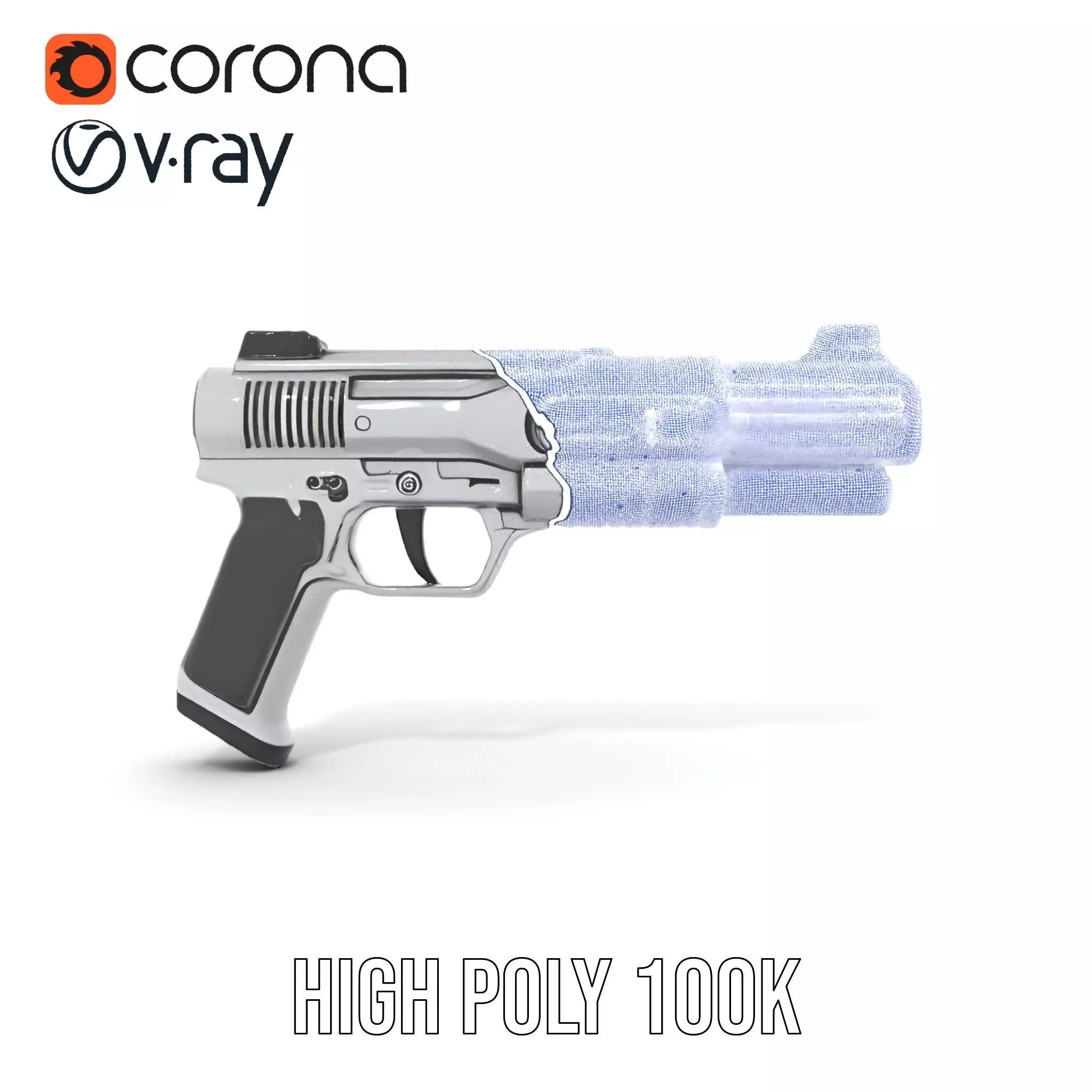 Futuristic Silver Blaster model pack Low-poly 3D model_34