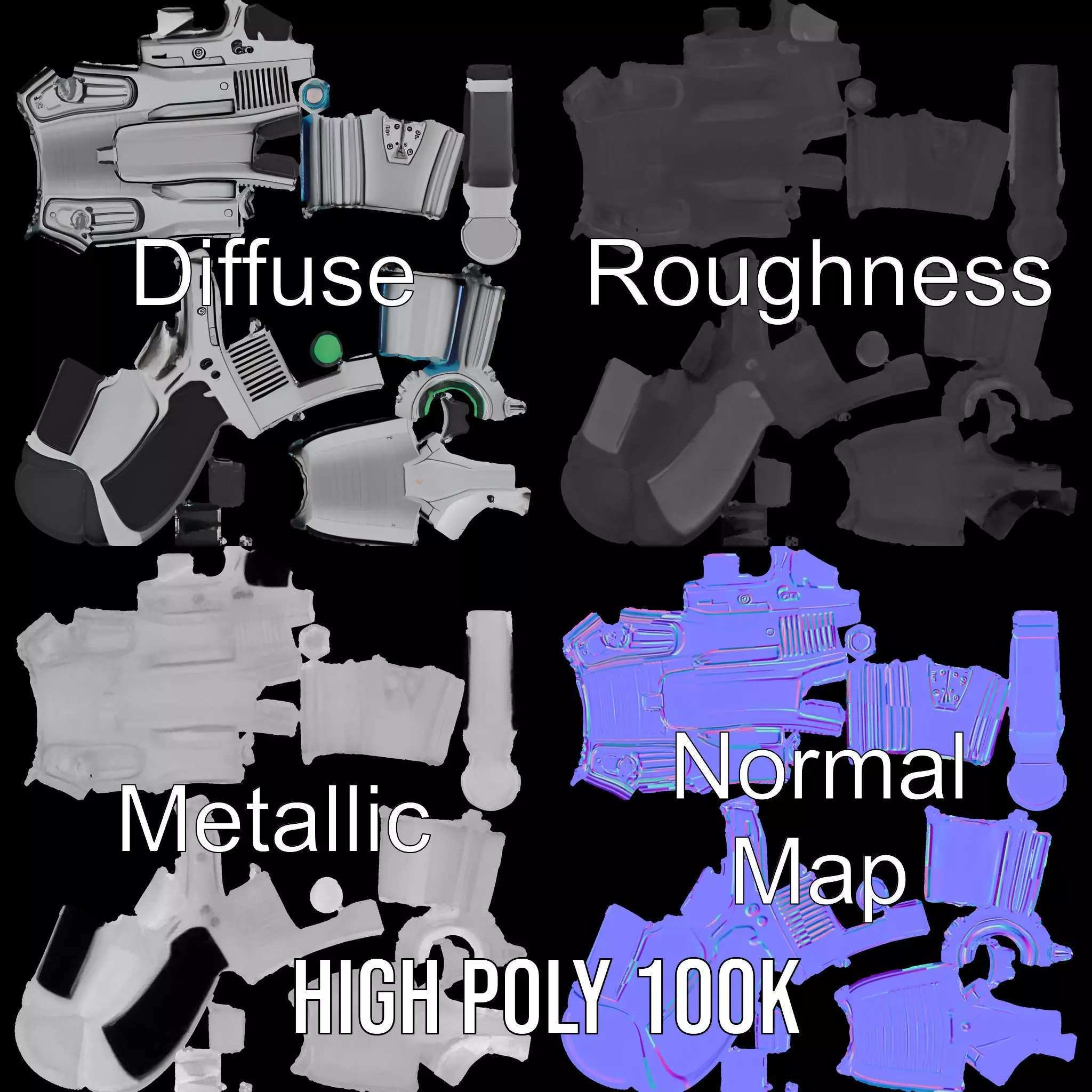 Futuristic Silver Blaster model pack Low-poly 3D model_3