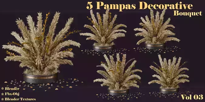 5 Pampas Decorative Bouquet- Vol 03