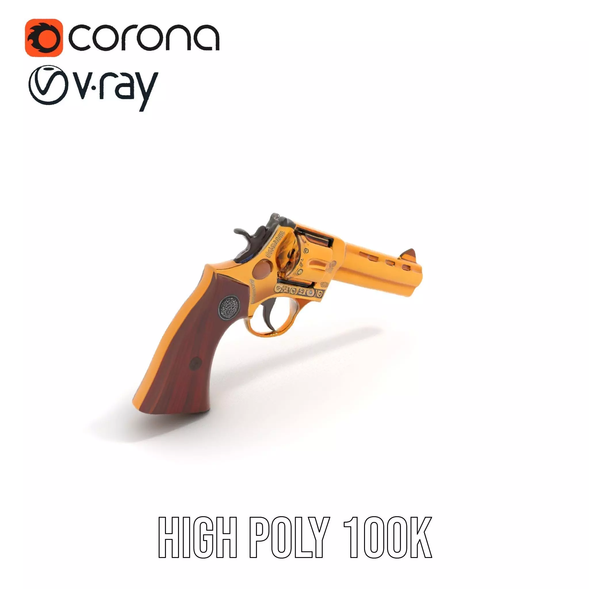 Gold Revolver Engraved model pack Low-poly 3D model_15