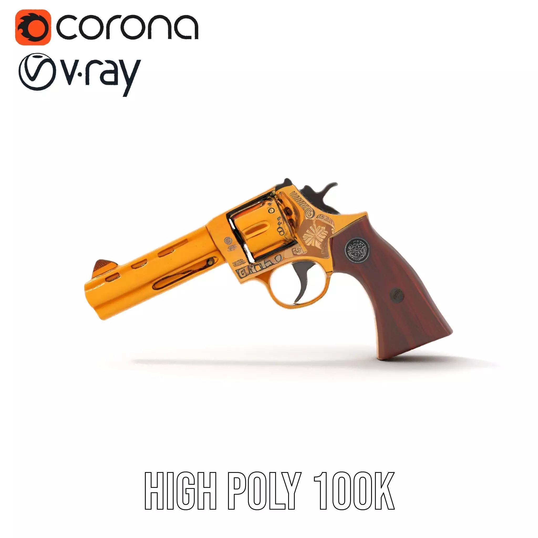 Gold Revolver Engraved model pack Low-poly 3D model_25