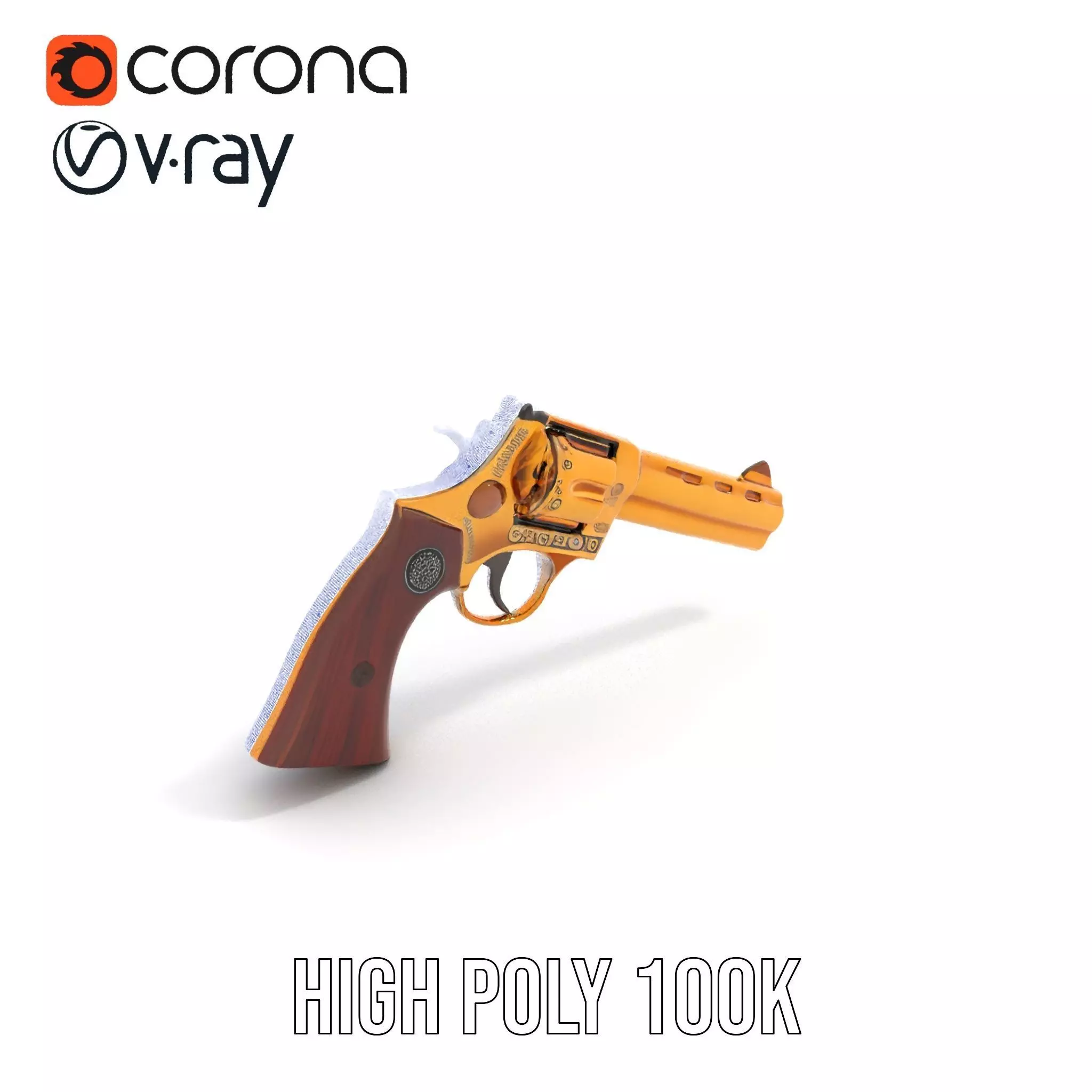 Gold Revolver Engraved model pack Low-poly 3D model_28
