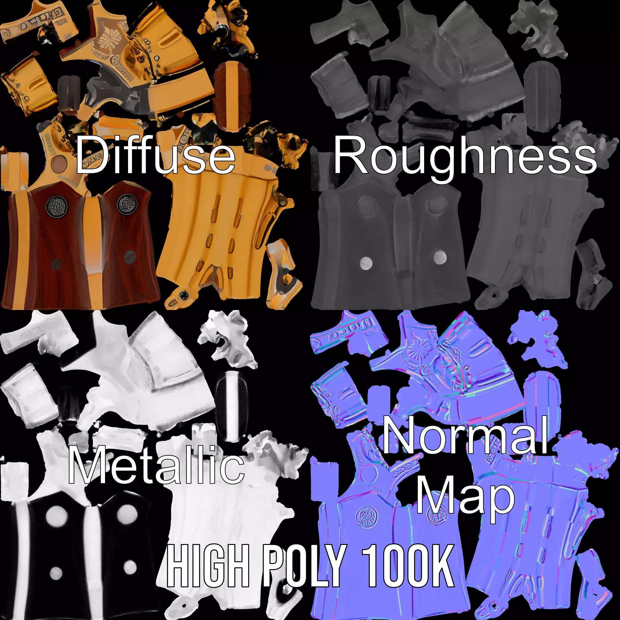 Gold Revolver Engraved model pack Low-poly 3D model_3