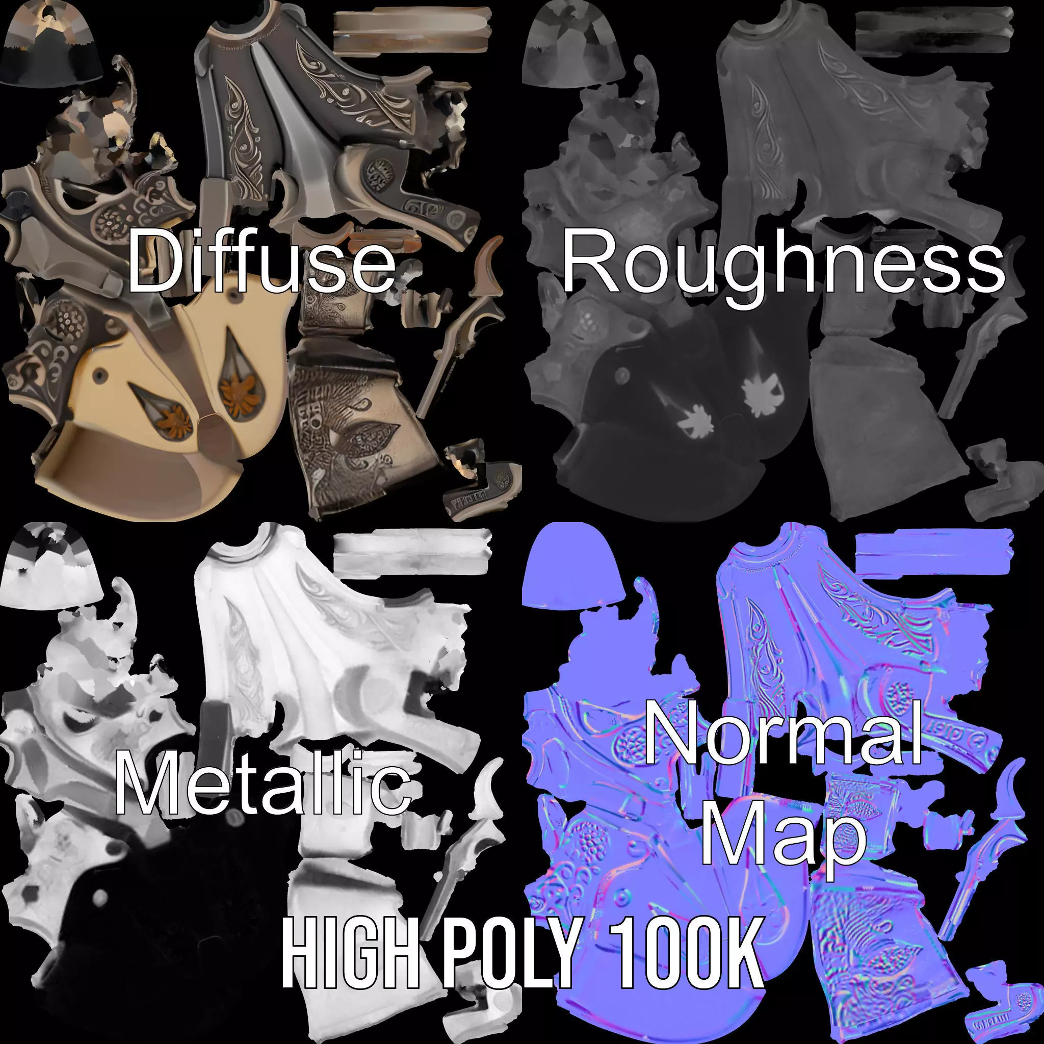 Ornate Revolver model pack Low-poly 3D model_3