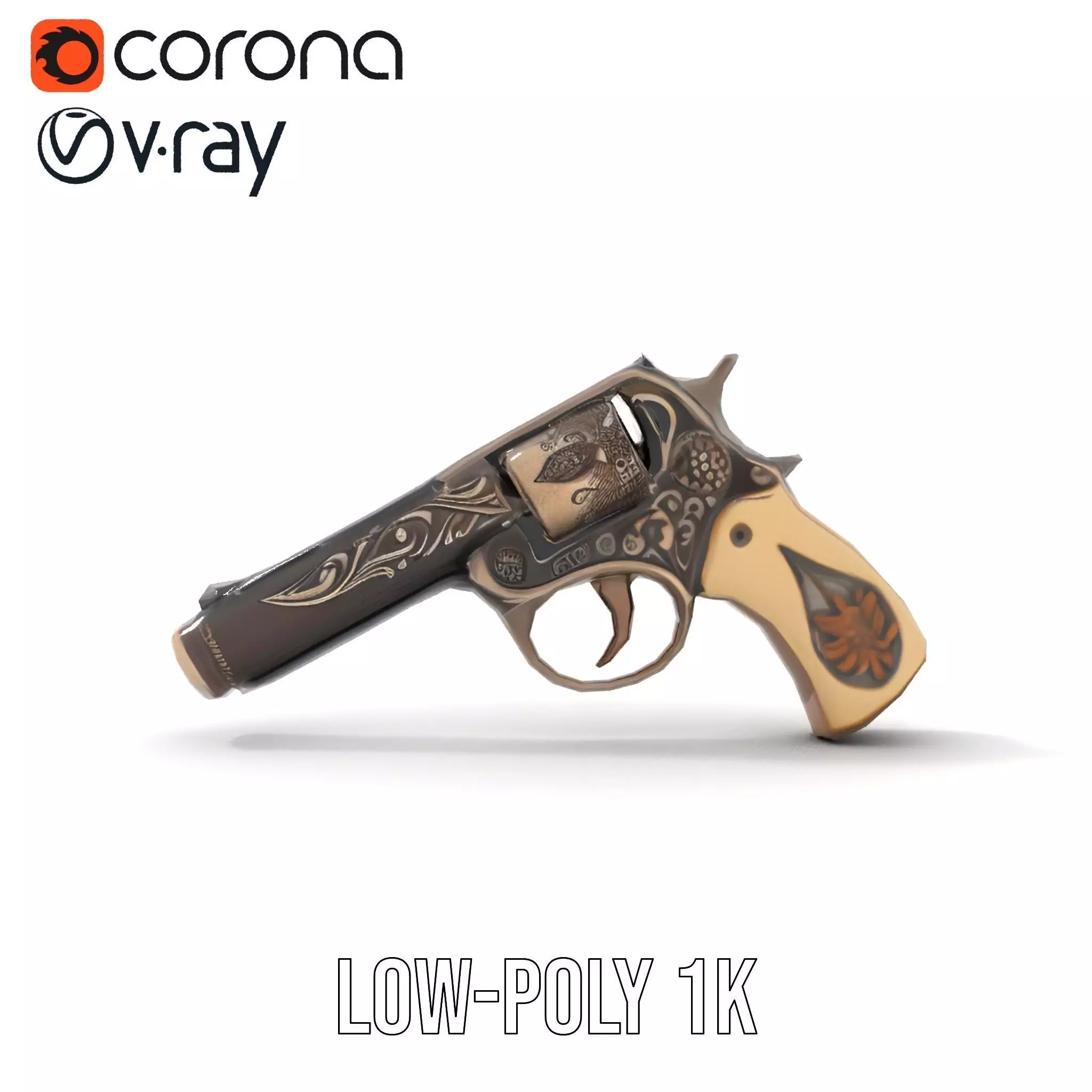 Ornate Revolver model pack Low-poly 3D model_9