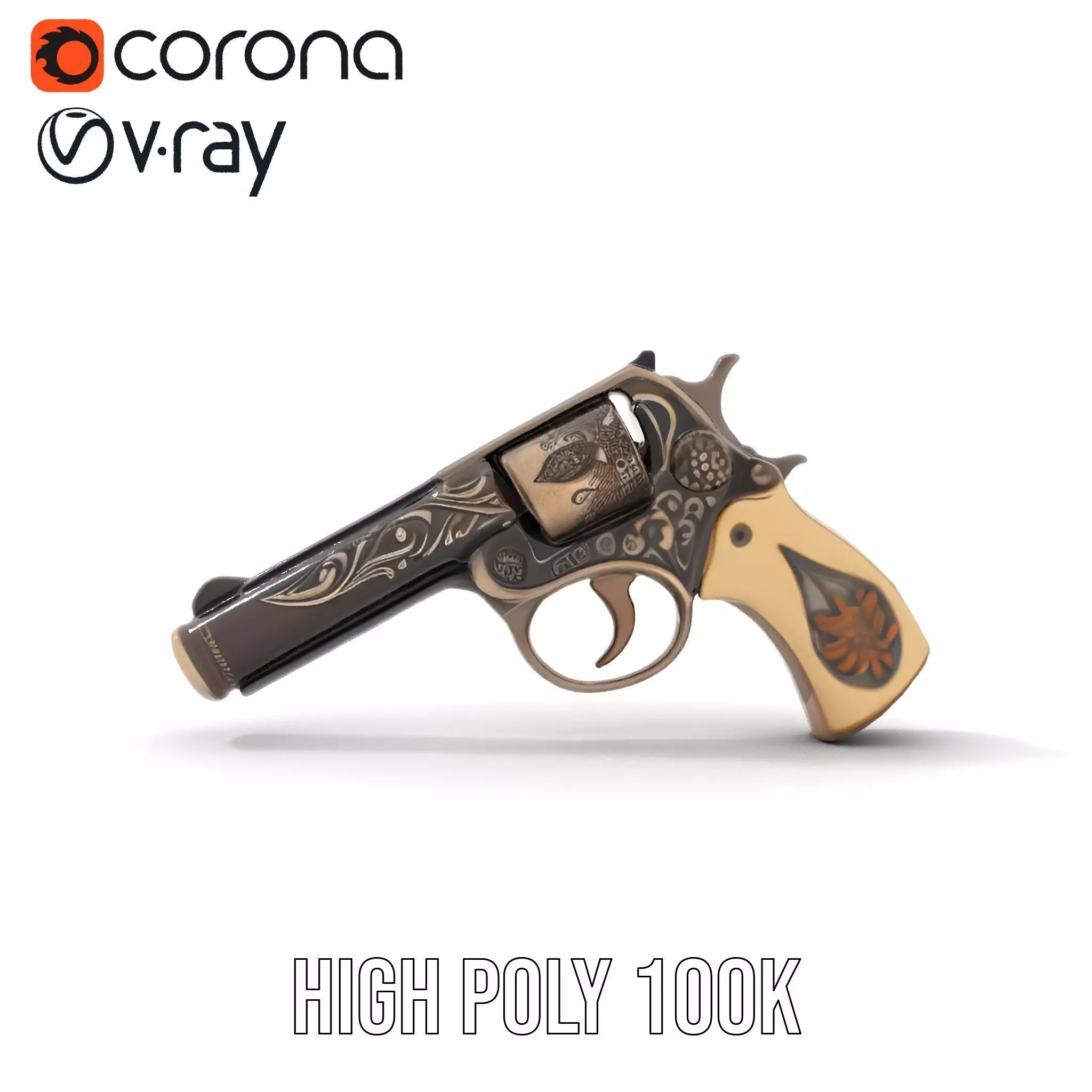 Ornate Revolver model pack Low-poly 3D model_26