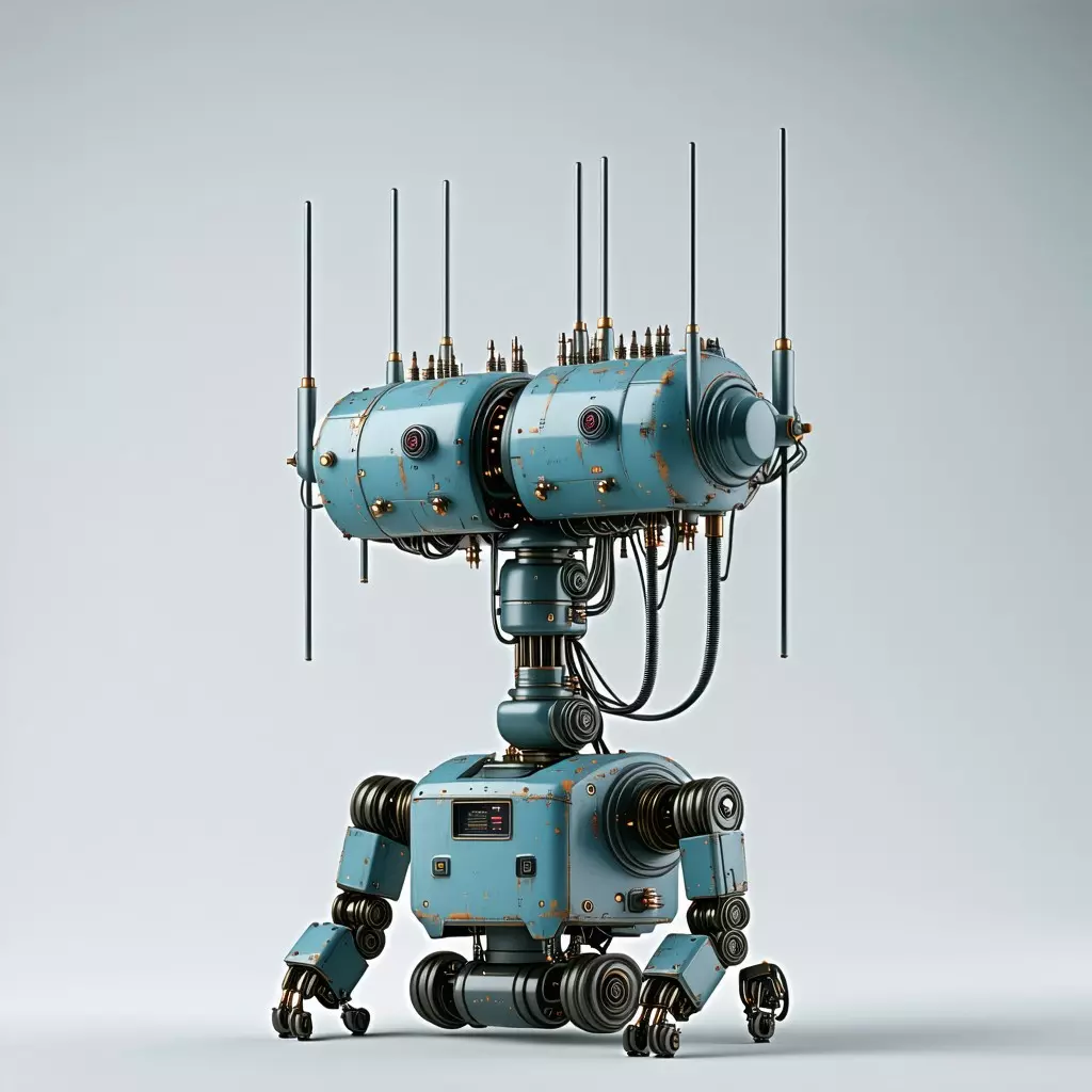 Vintage SciFi Robot with Antennas Low-poly 3D model_0