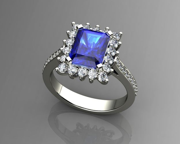 White Gold Emerald Cut Engagement Ring 3D print model
