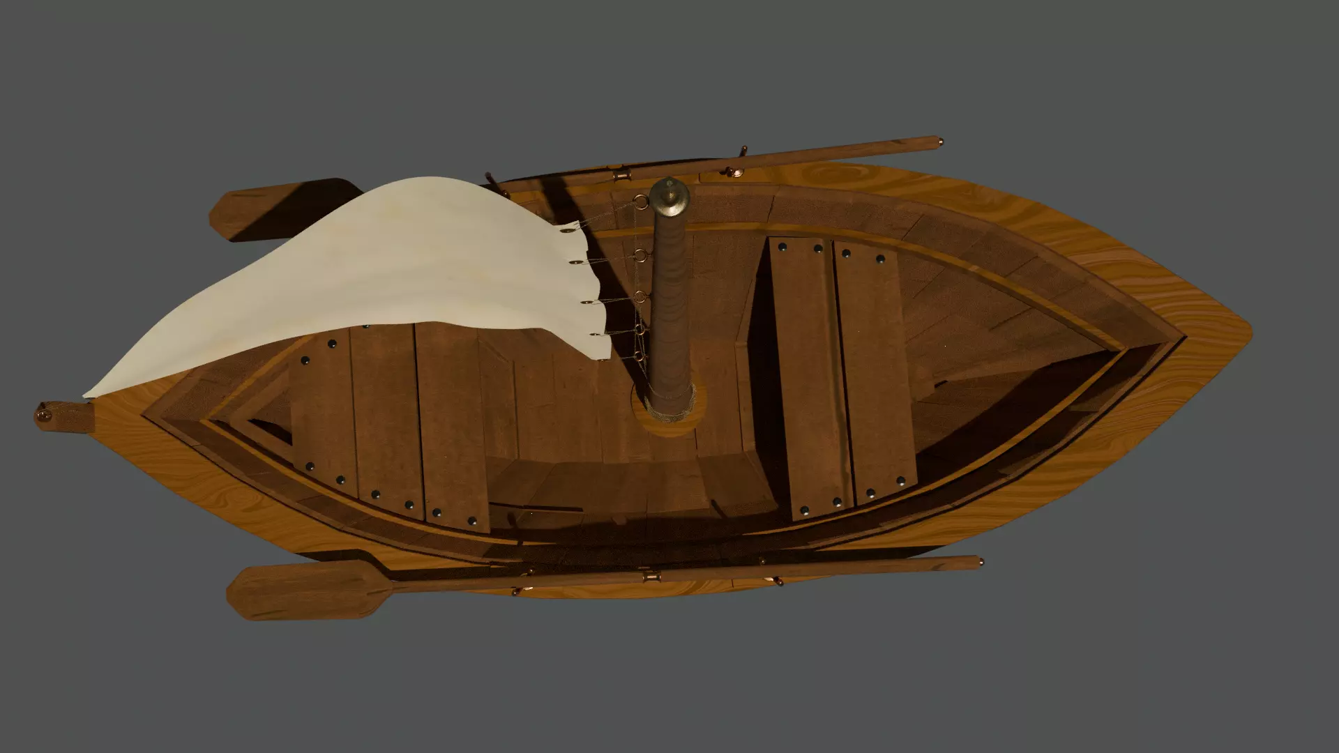 Row boat with Sail Low-poly 3D model_2