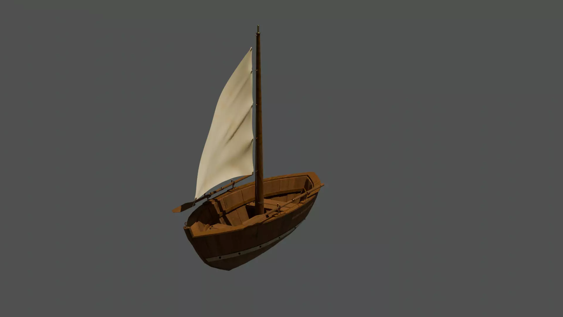Row boat with Sail Low-poly 3D model_1
