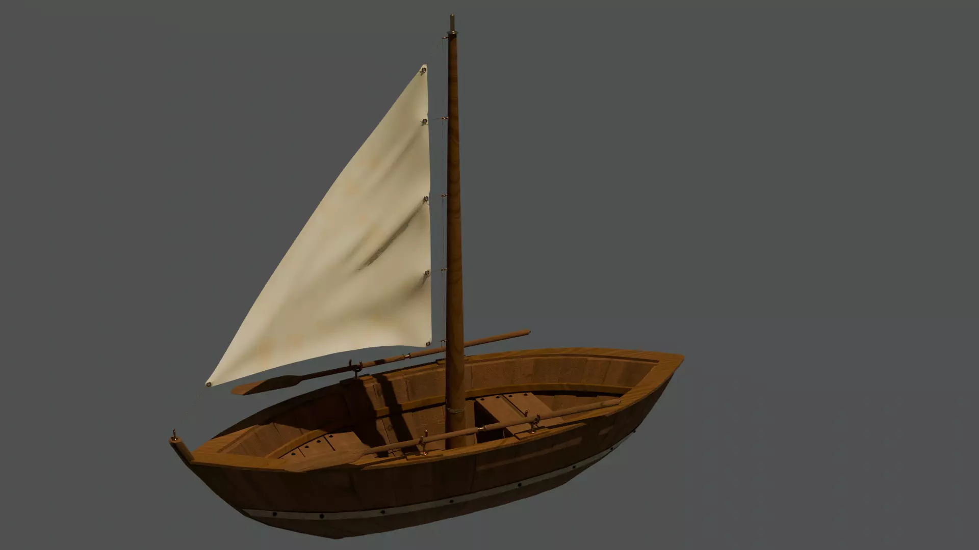 Row boat with Sail Low-poly 3D model_0