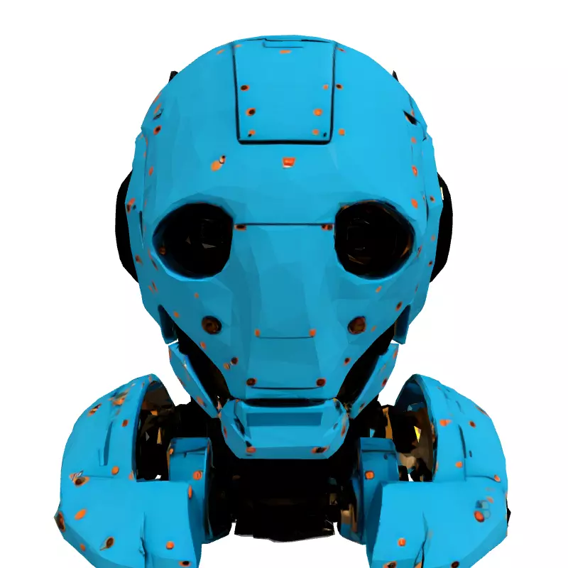 Blue SciFi Robot Head Low-poly 3D model_4
