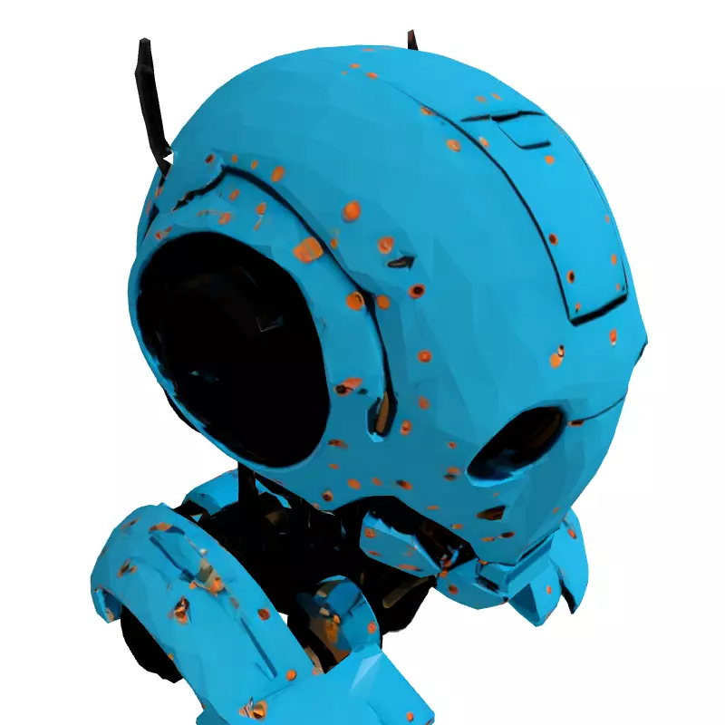 Blue SciFi Robot Head Low-poly 3D model_3