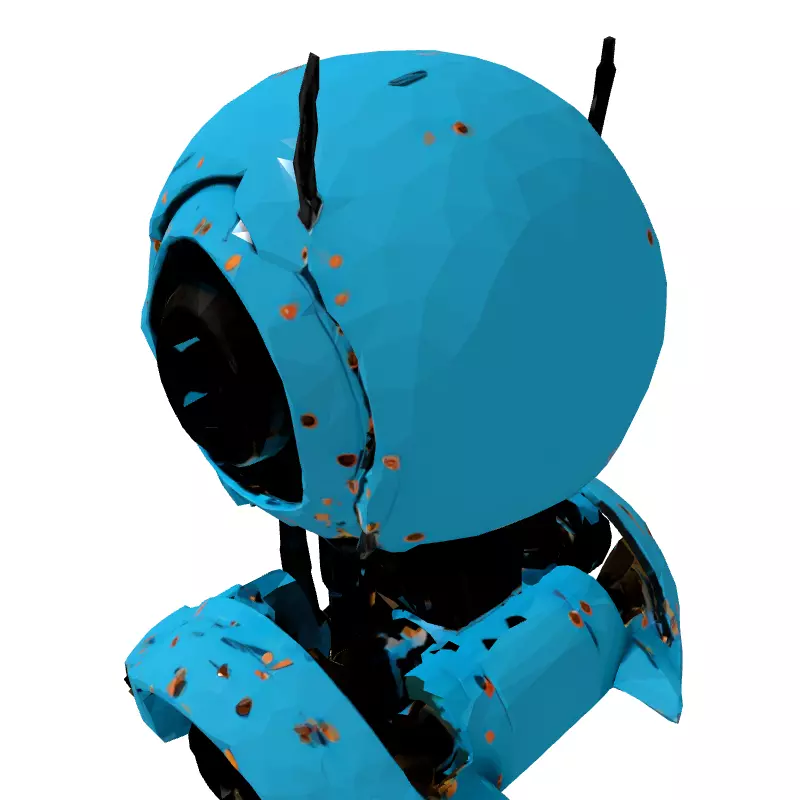 Blue SciFi Robot Head Low-poly 3D model_5