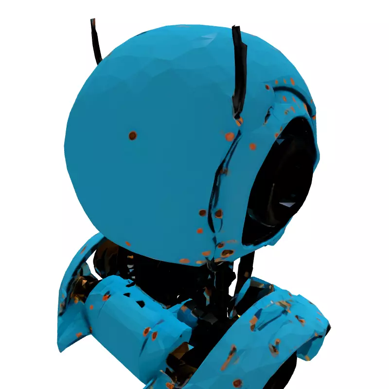 Blue SciFi Robot Head Low-poly 3D model_6