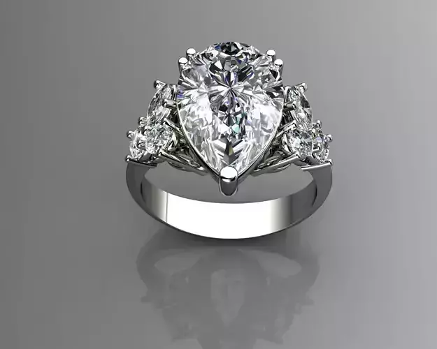 Pear Shaped Diamond Ring 3D print model