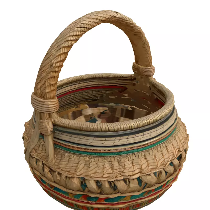 Woven Basket with Handle and Decoration Low-poly 3D model_3