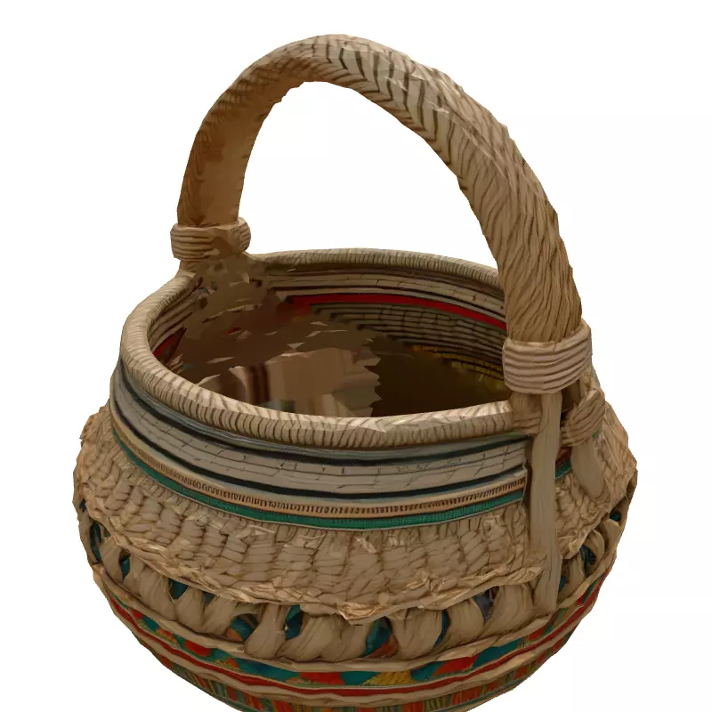 Woven Basket with Handle and Decoration Low-poly 3D model_6