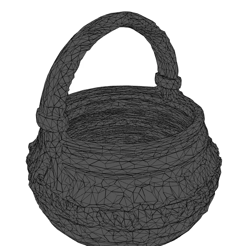 Woven Basket with Handle and Decoration Low-poly 3D model_1