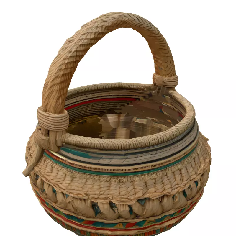 Woven Basket with Handle and Decoration Low-poly 3D model_5