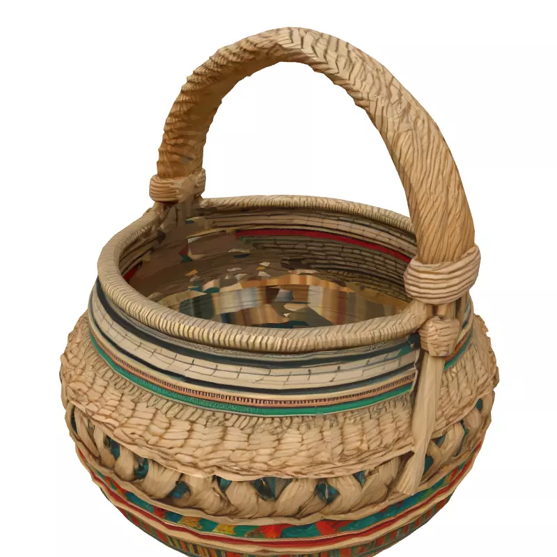 Woven Basket with Handle and Decoration Low-poly 3D model_2