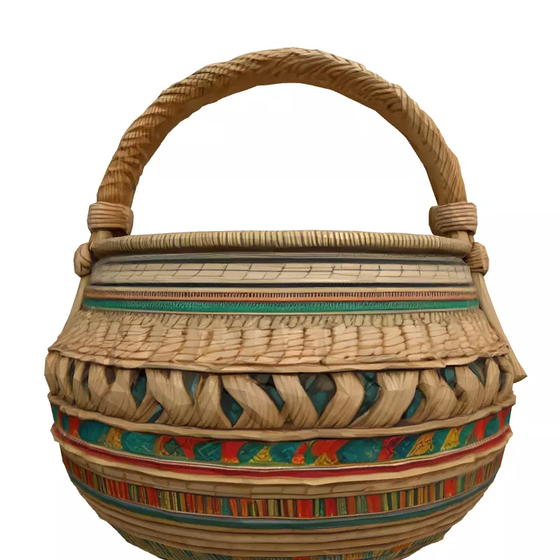 Woven Basket with Handle and Decoration Low-poly 3D model_4