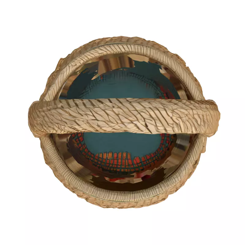 Woven Basket with Handle and Decoration Low-poly 3D model_8