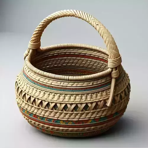 Woven Basket with Handle and Decoration