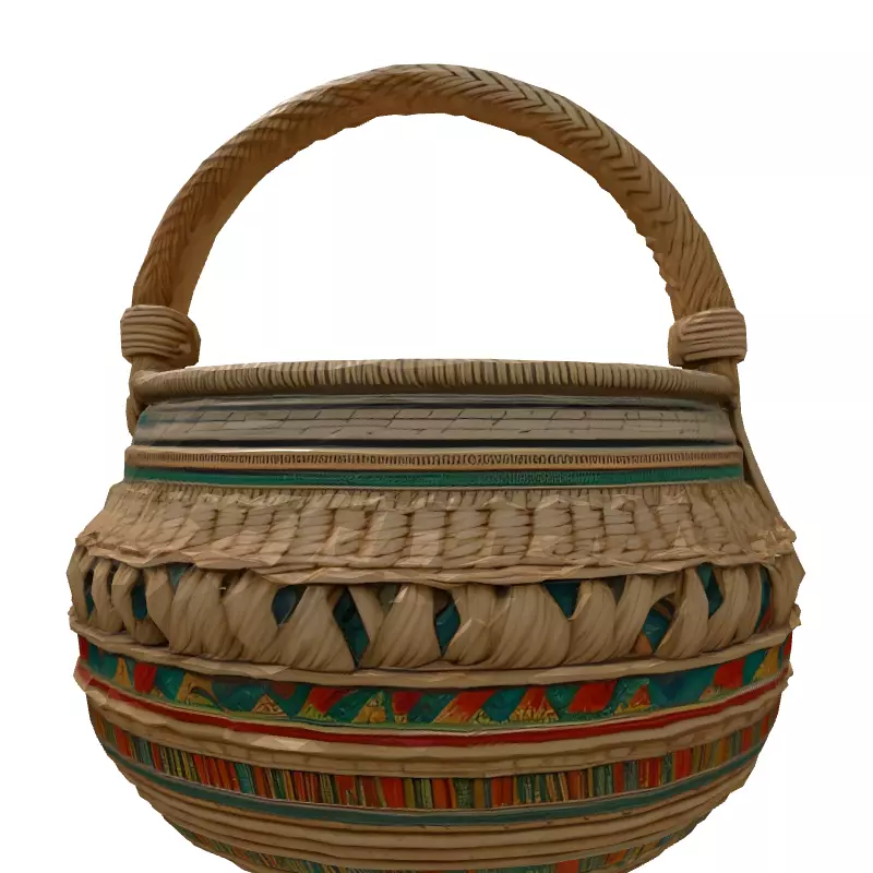 Woven Basket with Handle and Decoration Low-poly 3D model_7
