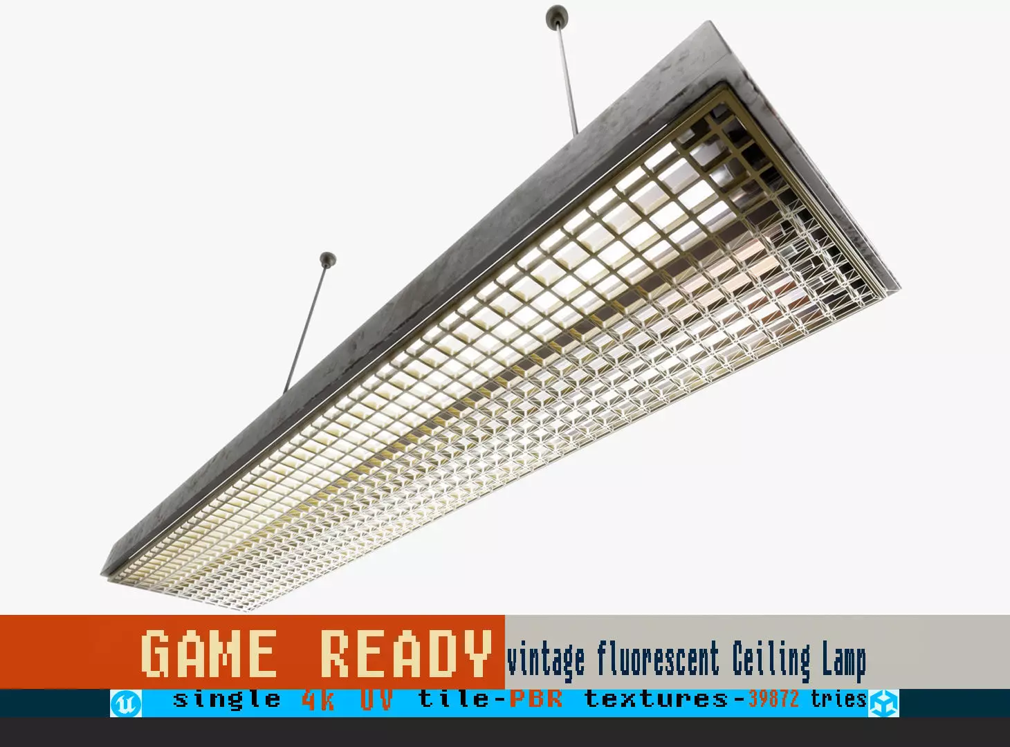vintage fluorescent Ceiling Lamp Low-poly 3D model_0