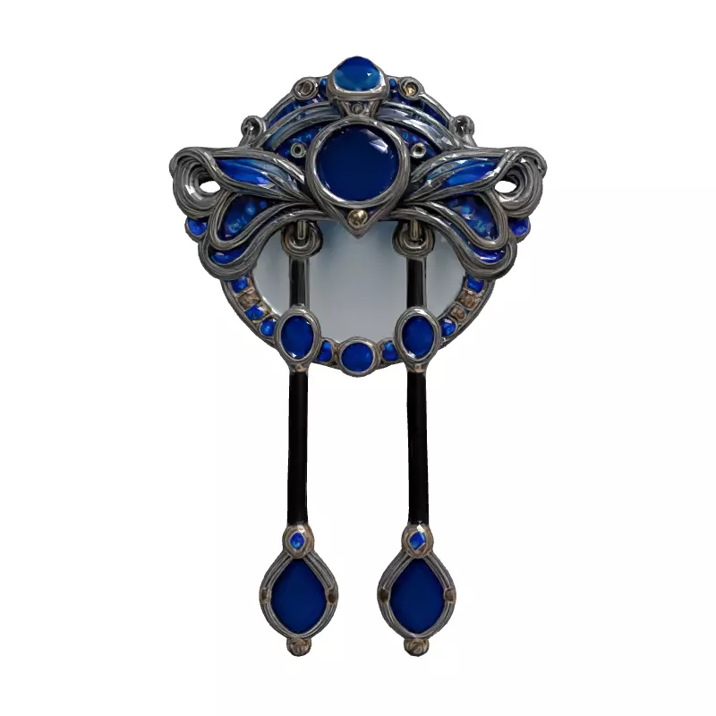 Ornate Silver Brooch with Blue Gems Low-poly 3D model_4