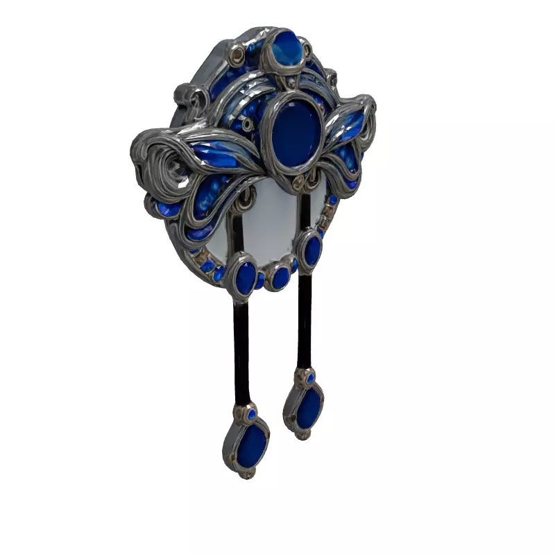 Ornate Silver Brooch with Blue Gems Low-poly 3D model_3