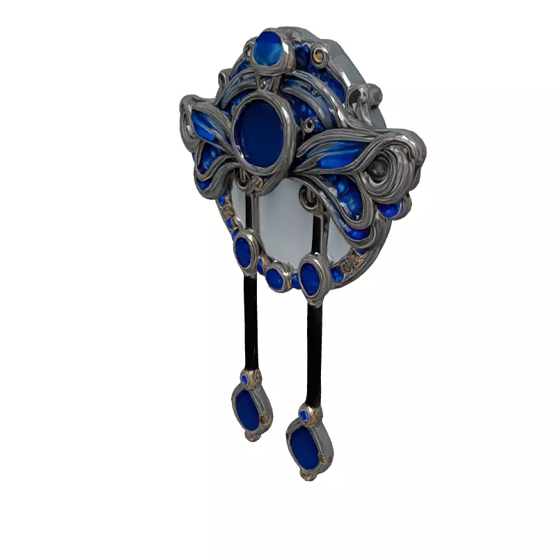 Ornate Silver Brooch with Blue Gems Low-poly 3D model_2