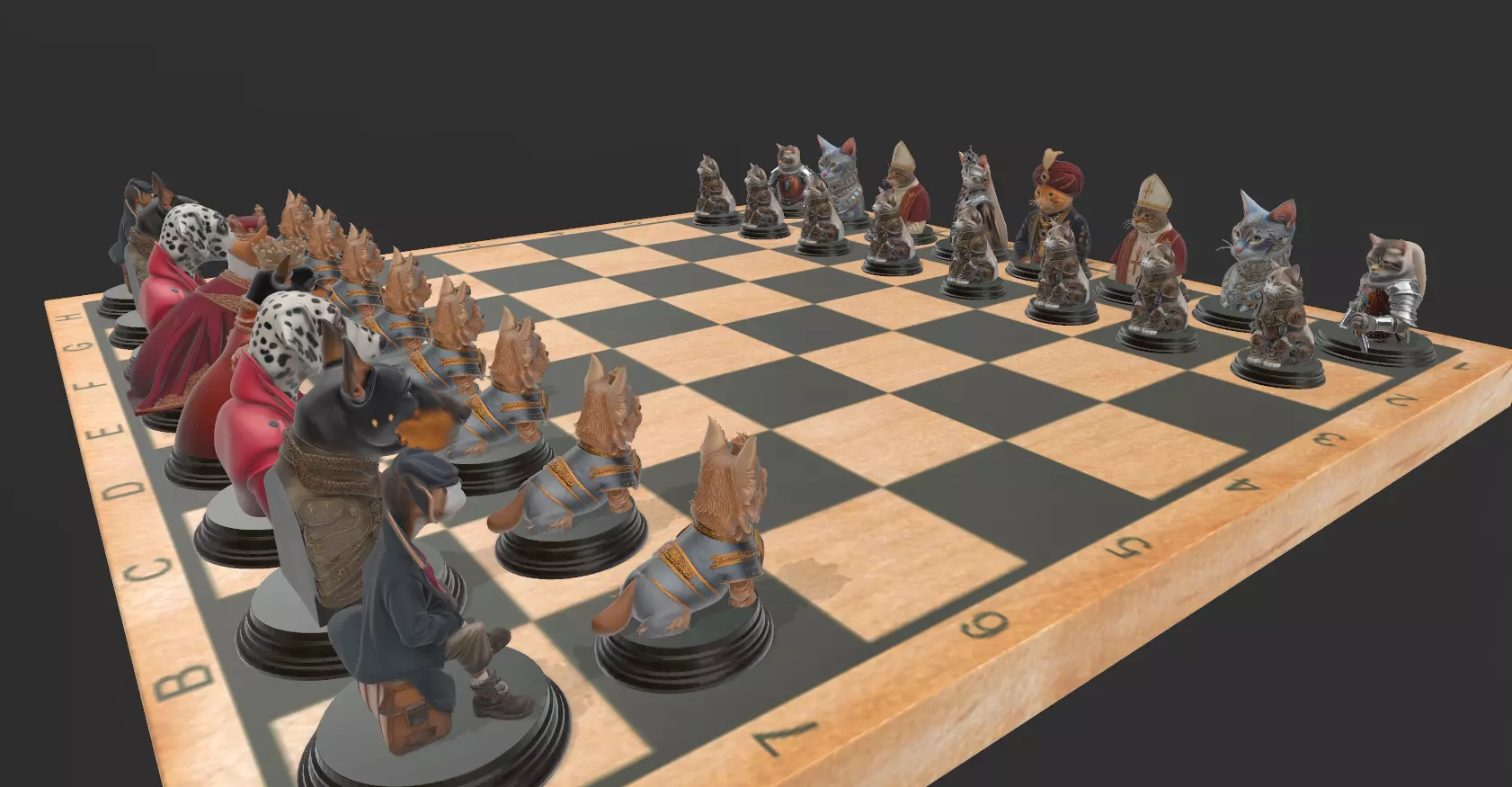 AJEDREZ PERROS Y GATOS 3D print model_0