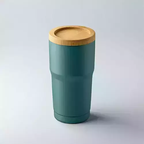 Realistic Teal Tumbler with Bamboo Lid Low-poly 3D model