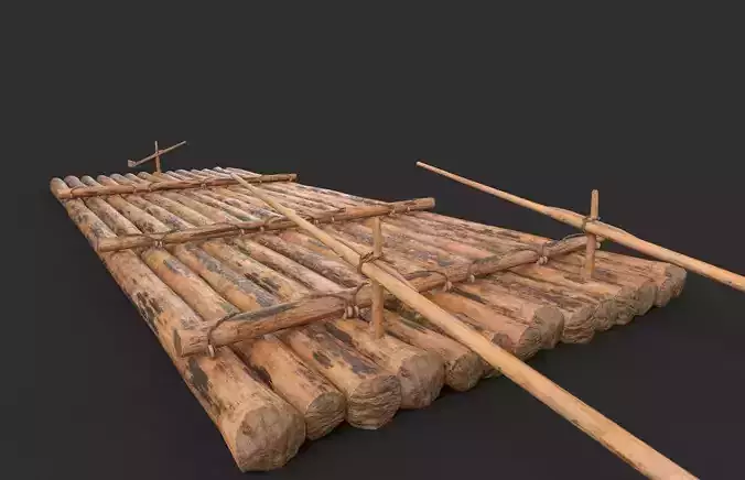 European historic river raft Low-poly 3D model